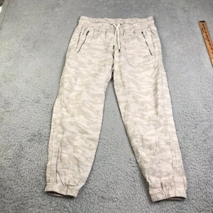 Athleta Pants Womens 6P Biege Camo Cabo Tide Linen Jogger Drawstring Zip Pockets - Picture 1 of 8