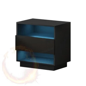 Artiss Bedside Tables Side Table RGB LED Drawers Nightstand High Gloss Black - Picture 1 of 8