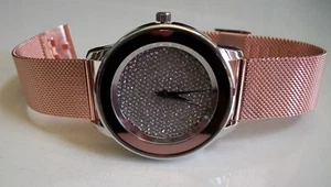 MEN'S ROSE GOLD & SILVER FINISH STONES DRESSY CAUAL FASHION HIP HOP WATCH - Picture 1 of 6