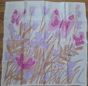 60er Vintage Vera Neuman Blumen Schmetterling Acetat Schal rosa lavendel braun 27" Quadrat - Bild 1 von 3