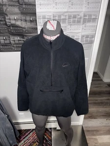Nike Mens Large Pullover Lightweight Fleece Black Polyester 1/4 Quarter Zip Up - Picture 1 of 4