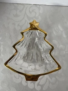 Godinger Gatherings Christmas Clear Glass Tree Bowl Dish Gold Trim - Picture 1 of 4