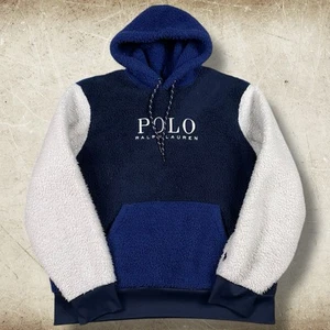 Polo Ralph Lauren Sherpa Fleece Pullover Hoodie Sweatshirt Size Large Colorblock - Picture 1 of 10