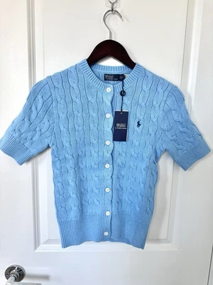 Cárdigan azul de manga corta tejido con cable talla S/Ralph Lauren para mujer Foto 1 de 4