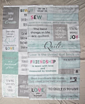 LOT OF 2 BENARTEX FABRIC PANELS "WORDS TO QUILT BY" CHERRY QUIDRY #P6970 & P6971 - Image 1 of 4
