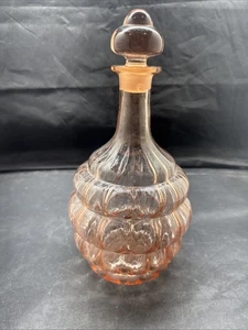Vintage Fostoria Pfirsichfarbene Glaskaraffe mit Stopfen Blase Bienenstock Design - Bild 1 von 7