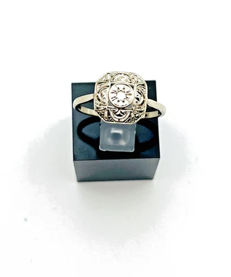 Bague ancienne Art Déco en or blanc 18 carats  – motif ajouré – 609004 - Photo 1/4