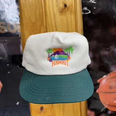 Vintage Hawaii Hat Cap Snap Back White Green Embroidered 1995 Souvenir Mens 90s - Image 1 of 4