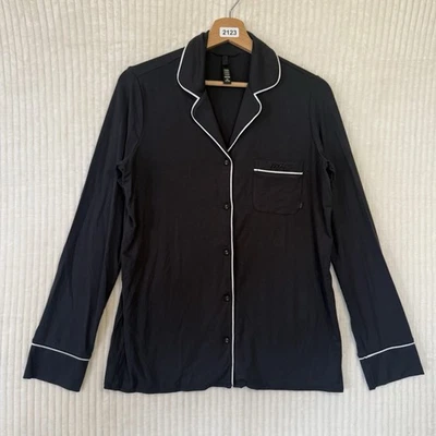 Skims Sleep Long Sleeve Button Up Shirt Onyx Marble Trim Sz XS Modal Blend NWOT - Image 1 of 4