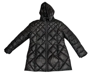 ANDREW MARC Women Puffer Jacket Front Zip Hooded Shine Granite X-Large - Picture 1 of 6