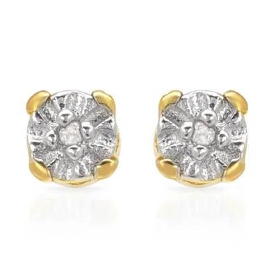 Studs Earrings W/Genuine Diamond in 14K/925 Gold plated Silver - Image 1 of 2
