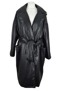 TOPSHOP schwarzer Mantel Größe UK 8 Damen Eur 36 Polyurethan Jacke wattiert warm - Bild 1 von 8
