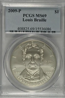 2009-P Louis Braille Commemorative Silver Dollar PCGS MS69 - Image 1 of 4