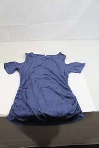 T-Shirt Cold Shoulder Slim Fit Ruched Top Blue Size Medium Women's - Picture 1 of 7