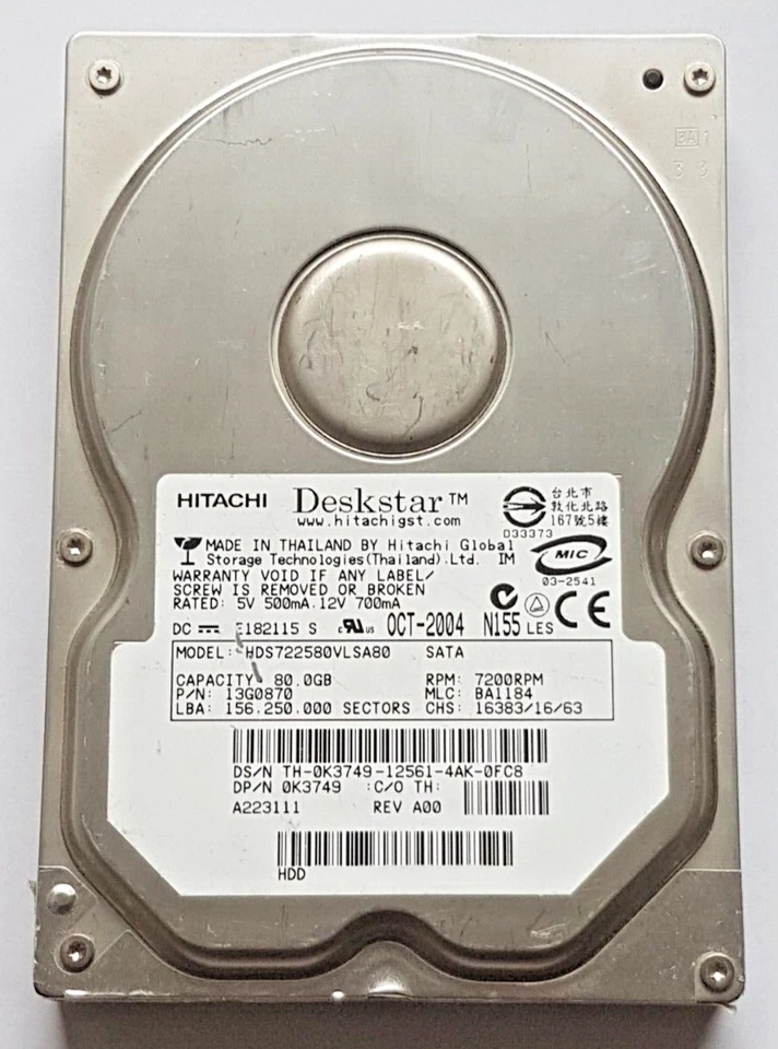 80 GB SATA Hitachi Deskstar HDS722580VLSA80 7200rpm 8MB HDD 3.5 " Hard Drive - Image 1 of 1
