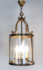 Antique French Large Gilded Circular Lantern Triple Light