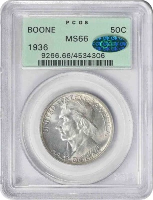 Boone Commemorative Silver Half Dollar 1936 MS66 PCGS OGH (CAC) - Image 1 of 2