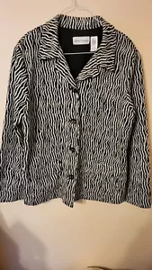 alfred dunner womens size 14 jacket zebra black white L sleeve buttons 27 L 24 a - Picture 1 of 24