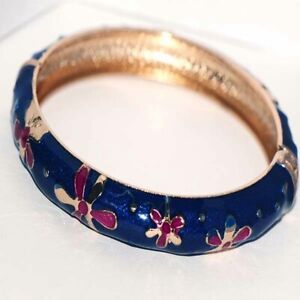 Blue Womens Girl Vintage Flower Cuff Bangle Bracelet Gold Bracelets Jewelry 70mm