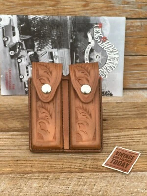 Vintage Tex Shoemaker Brown Floral Carved Double Magazine Carrier 45 1911 BS - Image 1 of 2