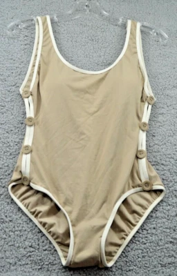 DKNY Traje de Baño de Una Pieza Traje de Baño Cuello Redondo Espalda Acolchado Botones Marrón Talla 4 Nuevo con Etiquetas Foto 1 de 4