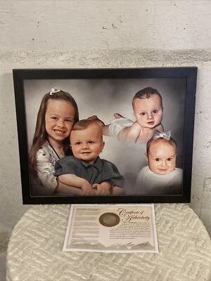 Pintura de retrato infantil al óleo sobre lienzo enmarcada de 18x22,75 pulgadas *RARA* Foto 1 de 4