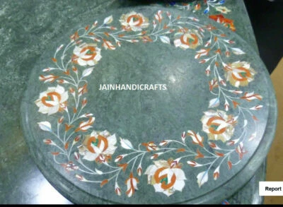 Mesa redonda de mármol centro verde de 12" con incrustación de malaquita decoración de habitación k6 Foto 1 de 3