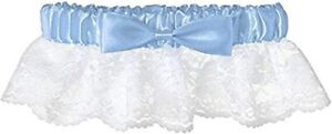 NWT Blue Satin with White Lace Trim Wedding leg thigh garter bow