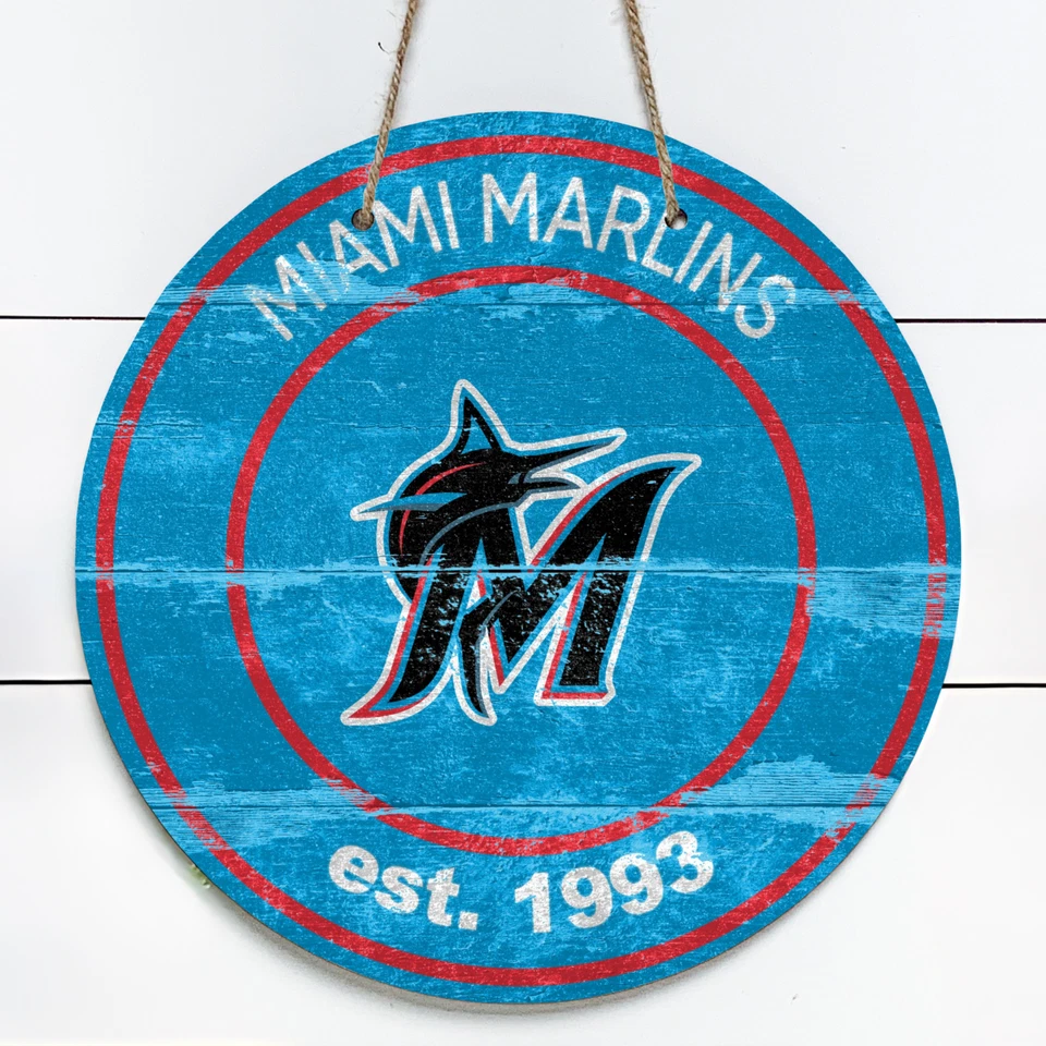 Letrero redondo de metal para interiores/exteriores de los Miami Marlins de 10" (aspecto vintage) Foto 1 de 1