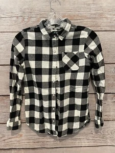Tractor Black/White Checked 100% Cotton Flannel Peal Snap Front Girl's L 14/16 - Picture 1 of 11