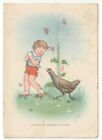 1940 T. G. Card Easter D'epoca Child Egg Hen Daisies