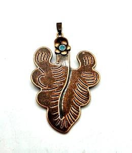 Bronze Plated Leaf Charm Pendant Flower Blue Stone 3" Length Drop Fashion Style - Picture 1 of 4