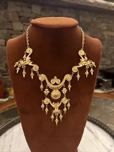 Collar Vintage Firmado VENDOME Renacimiento Etrusco Tono Dorado Declaración Pieza RARO - Imagen 1 de 14