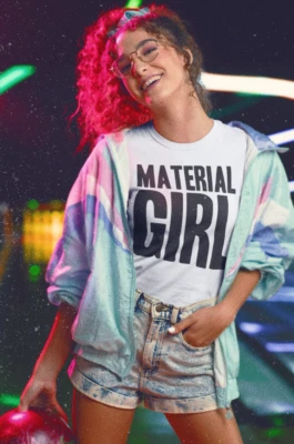 Material Girl 80s T-Shirt Ladies Retro Fancy Dress Party Weekend Womens Madonna