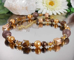 WUNDERSCHÖNES Collier in GOLD BRAUN Würfel + Glas Perlen / ab 8.99 € O+A+K - Bild 1 von 6