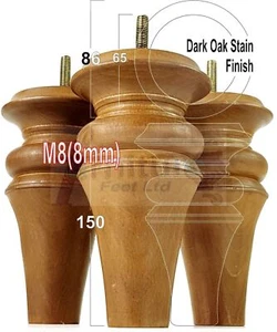 4x Wood Replacement Brown Furniture Sofa Legs M8 Settee Couch Chair Feet 150mm - Picture 1 of 14