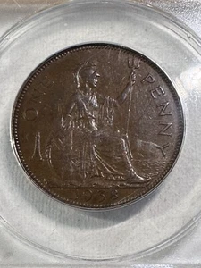 1938 Great Britain 1 Large Penny Graded AU 53 by ANACS - Picture 1 of 8