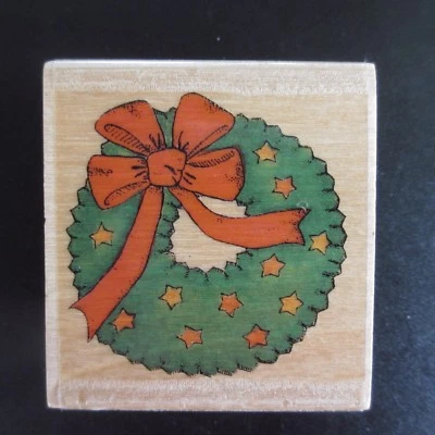 STAMP AFFAIR Corona de Navidad con Estrellas Sello de Goma Montado en Madera X1925 Foto 1 de 2