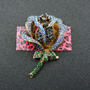 Hot Blue Rose Flower Crystal Betsey Johnson Charm Woman's Brooch Pin Gift