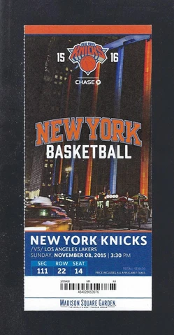 KOBE BRYANT FINAL GAME AT MSG - LAKERS @ KNICKS 2015 FULL BASKETBALL TICKET Cover