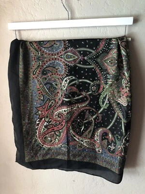 "Bufanda De Colección Negra Roja Azul Floral Geométrica Diseños Raros 35""x37"" Grande Ligera" Foto 1 de 4