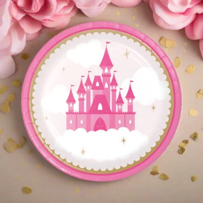 Pink Princess Castle Dinner Plates 9" - (8 pack), birthday, bridal, baby - Image 1 of 4