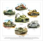 CZOŁGI II WOJNY ŚWIATOWEJ - DRUK ARTYSTYCZNY - Cromwell Crusader T-34 M3-Lee Tiger Panzer III