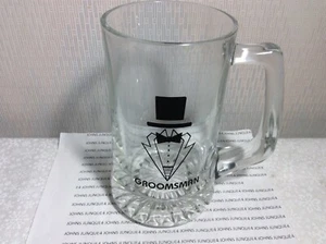 “GROOMSMAN” BEER MUG New Glass Mug 6 Inches Tall Heavy Glass with Handle - Picture 1 of 3