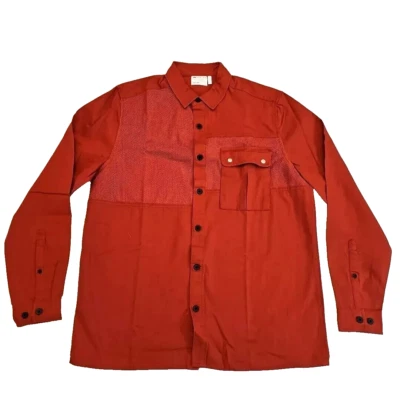 Camisa Relajada Diseño Asos Paneles de Malla Bolsillo Carga Lavado Rojo Abotonada Talla S Foto 1 de 3
