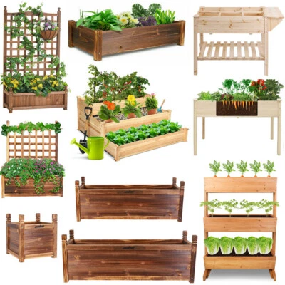 Large Medium Wooden Garden Planter Raised Bed Flower Vegetable Herb Box 10 Style - Image 1 of 4