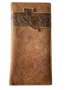 Montana West ~ State of Texas Leather Tall Checkbook Wallet Men's Cowboy Bilfold