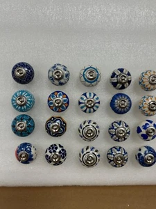 Ceramic door pulls knobs blue pack of 20 - Picture 1 of 10