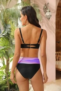 NEW WOMENS TWO PIECE BIKINI WRAP TOP PINK PURPLE CUTE SIZE MEDIUM - Picture 1 of 2
