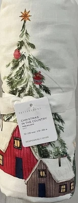 Tovaglia in cotone/lino di Natale in campagna fienile ceramica 70”x126” - Immagine 1 di 3